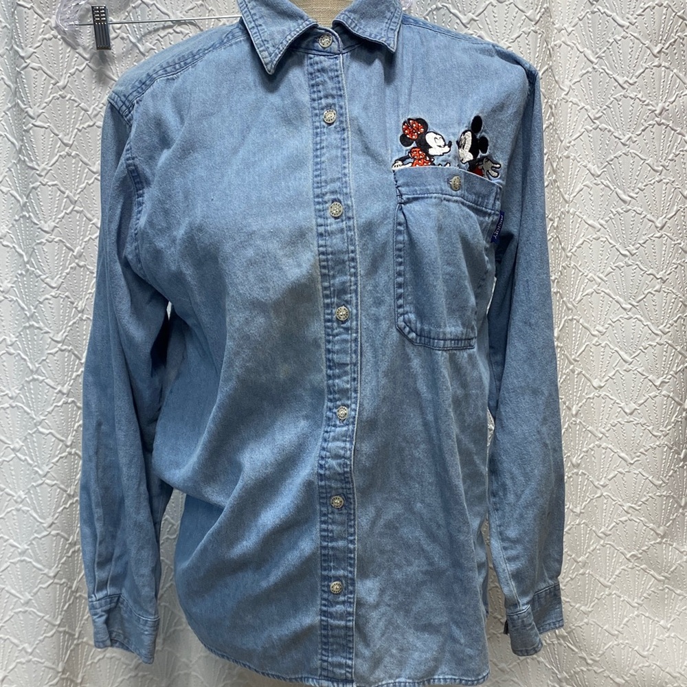 Mickey Unlimited small Denim Shirt with Mickey & Minnie kissing vintage‎ unisex - Picture 5 of 13